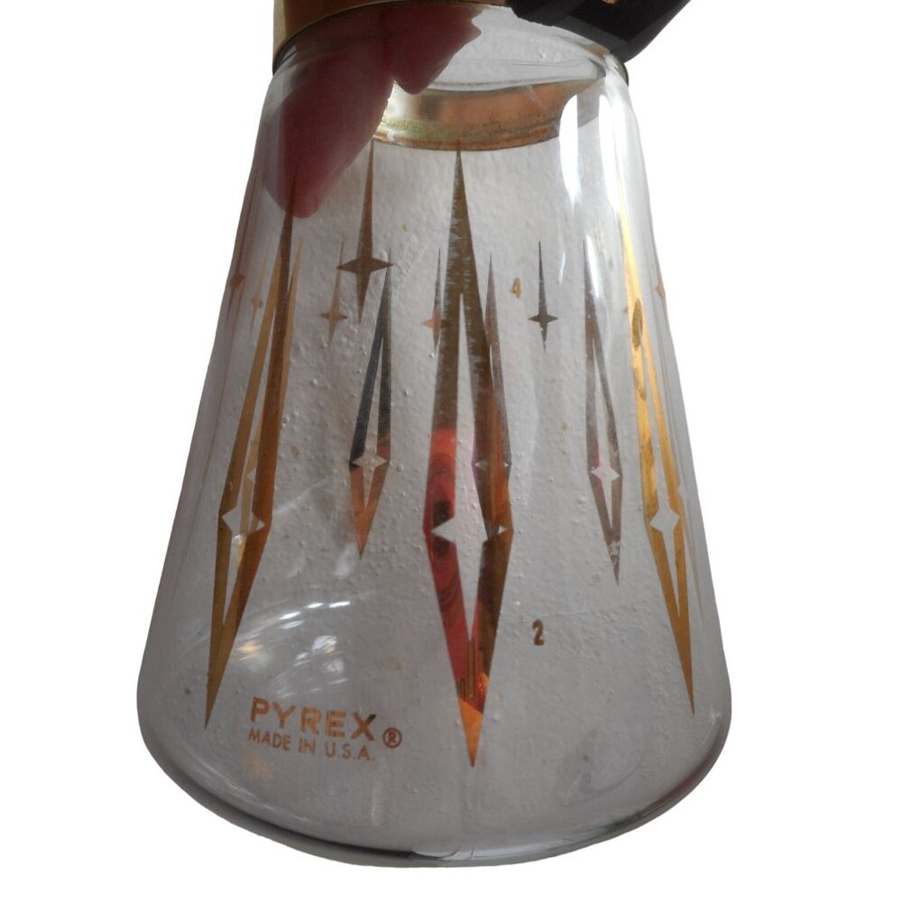 Vintage MCM Pyrex Atomic Gold Coffee Tea Juice Pitcher Carafe Estate Find - Picture 5 of 7